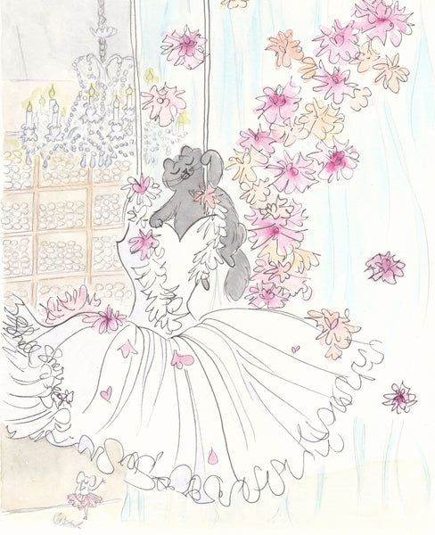 Flowery Ballet Tutu Dancing Cat wall art by Shell Sherree