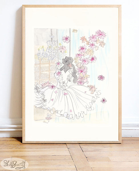 Flowery Ballet Tutu Dancing Cat wall art by Shell Sherree