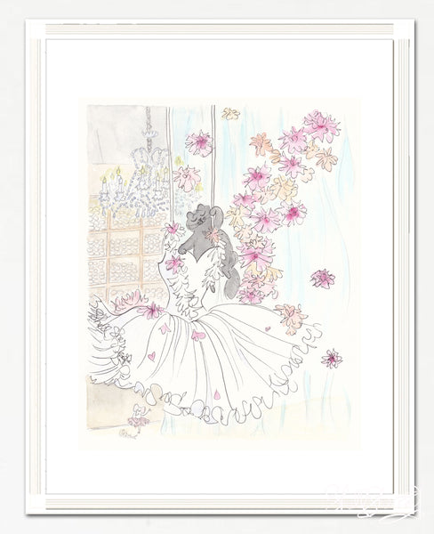 Flowery Ballet Tutu Dancing Cat wall art by Shell Sherree