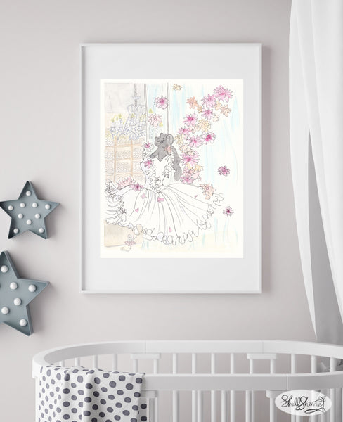 Flowery Ballet Tutu Dancing Cat wall art by Shell Sherree
