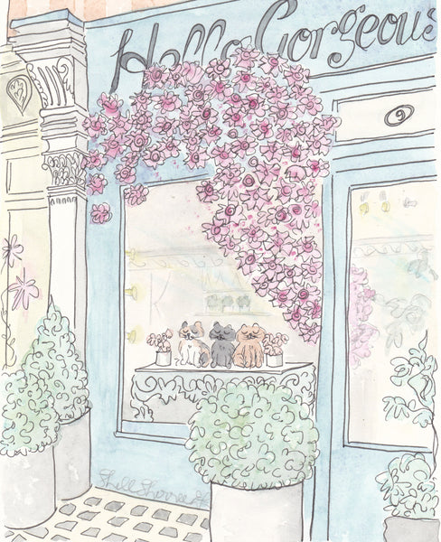 cats flower shop window art print shellsherree