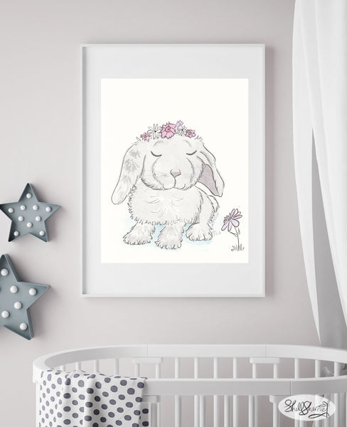 sweet bunny with flower crown nursery art shell sherree