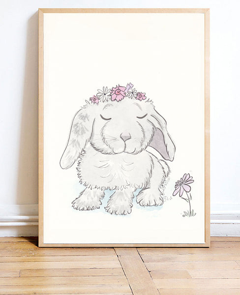 sweet bunny with flower crown nursery art shell sherree