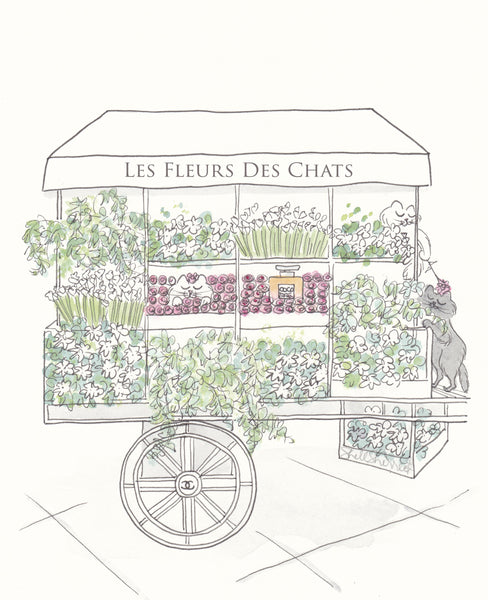 French Flower Cart with Cats Paris print by Shell Sherree