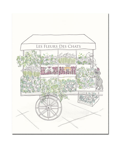 French Flower Cart with Cats Paris print by Shell Sherree
