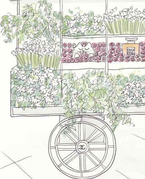 French Flower Cart with Cats Paris print by Shell Sherree