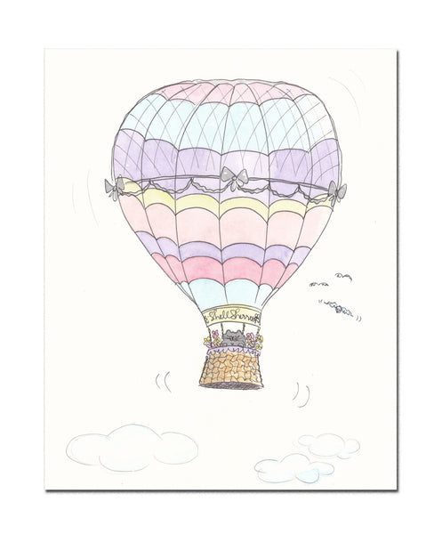 Hot Air Balloon with Tiny Cat art print shellsherree