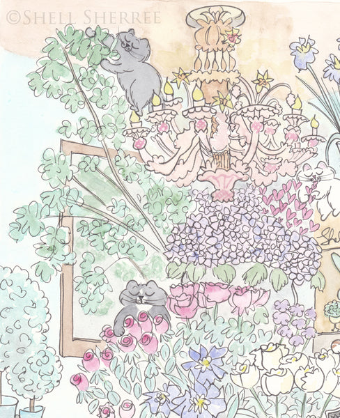 paris french flower shop with cats art by shell sherree