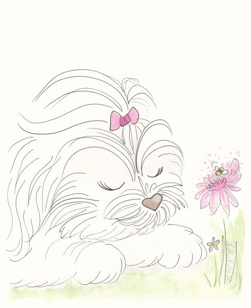 white shihtzu art print by shell sherree