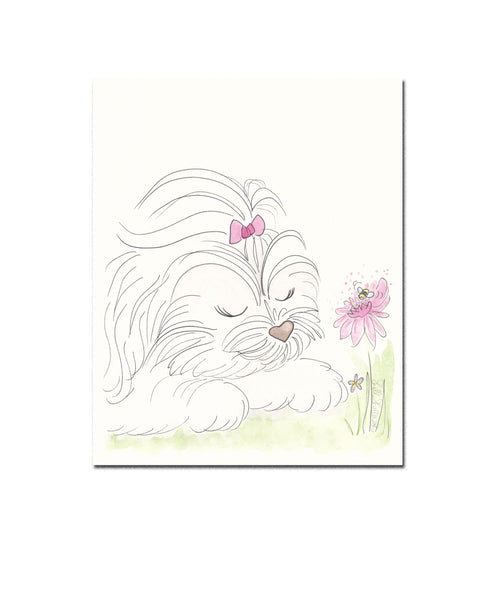 white shihtzu art print by shell sherree