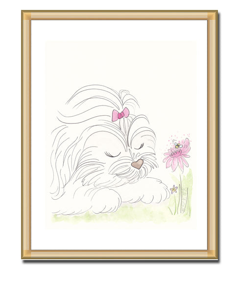 white shihtzu art print by shell sherree