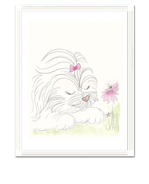 white shihtzu art print by shell sherree