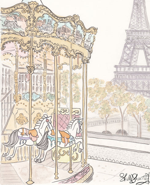 french carousel trocadero paris with eiffel tower view wall art by shell sherree