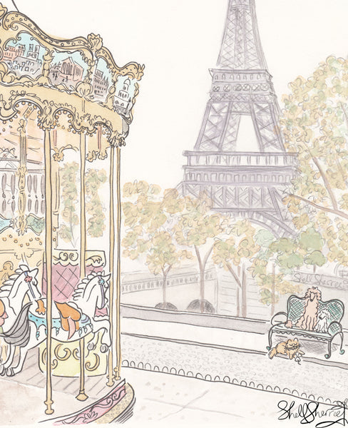french carousel trocadero paris with eiffel tower view wall art by shell sherree