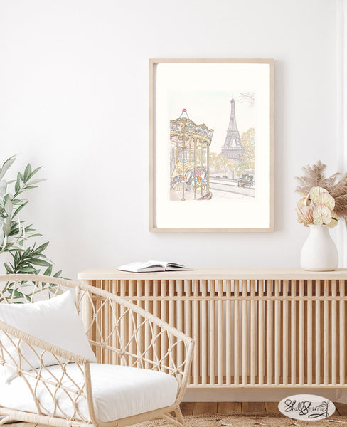 french carousel trocadero paris with eiffel tower view wall art by shell sherree
