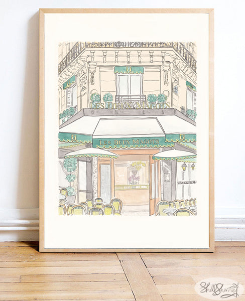 french wall art les deux magots painting illustration by shell sherree