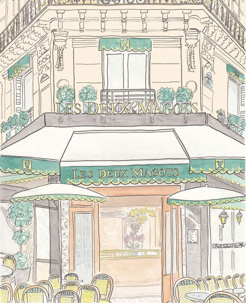 french wall art les deux magots painting illustration by shell sherree
