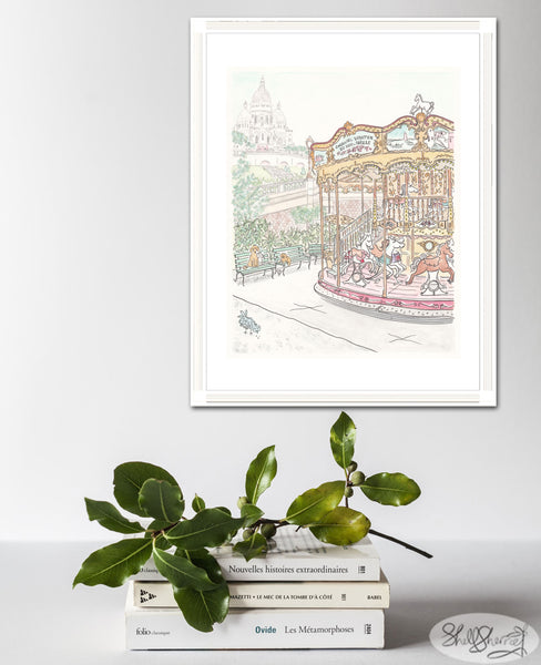 french wall art carousel paris montmartre sacre coeur by shell sherree