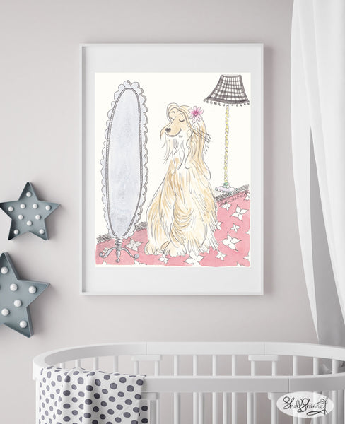 Ally the Afghan is Always Alluring nursery art print by shell sherree