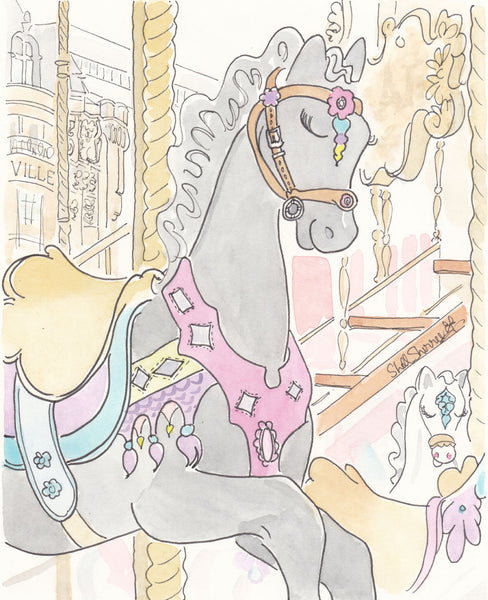 paris carousel pony noir art print by shell sherree