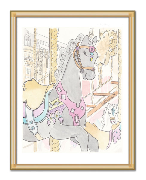 paris carousel pony noir art print by shell sherree