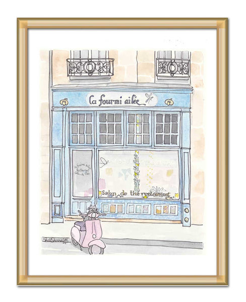 paris art la fourmi ailee and scooter cat by shell sherree