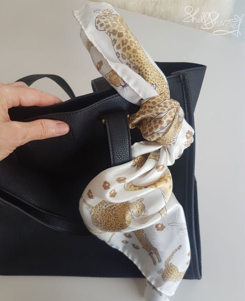 leopard scarf, leopard print scarf, illustrated scarf by shell sherree
