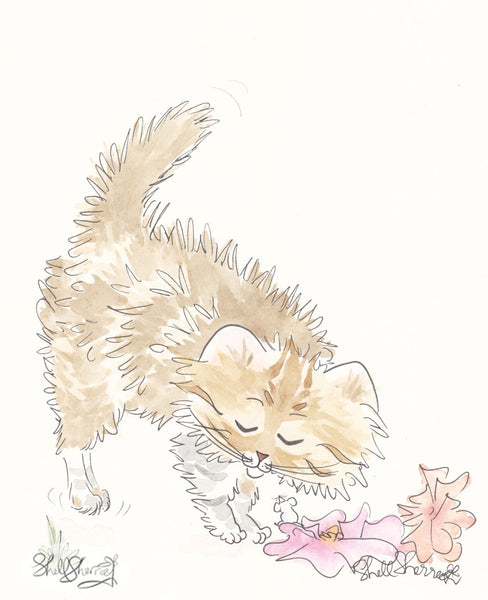 tabby cat art with flowers shell sherree