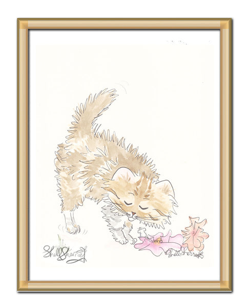 tabby cat art with flowers shell sherree