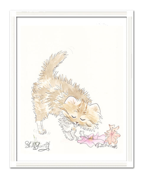 tabby cat art with flowers shell sherree