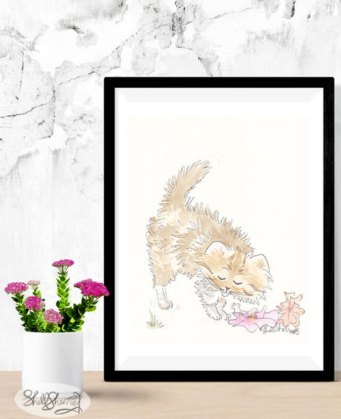 tabby cat art with flowers shell sherree