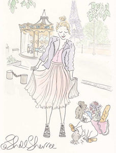 Paris Carousel Illustration and Frenchie Feeding Time