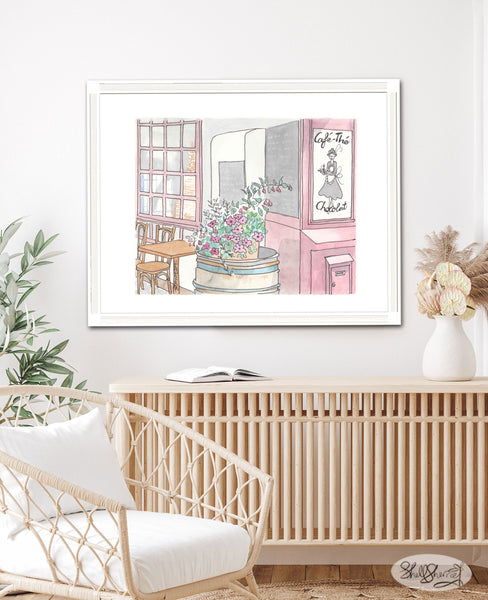 french wall art paris cafe print pink cafe the chocolat by shell sherree