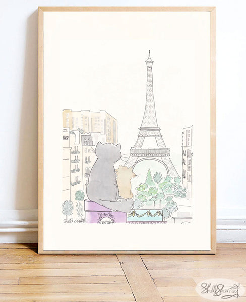 cats in paris with eiffel tower view french nursery wall art shell sherree
