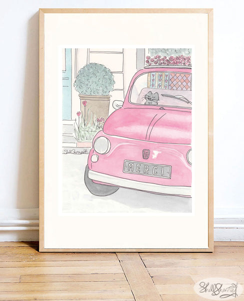 french nursery wall art merci red car with cat in paris wall art by shell sherree