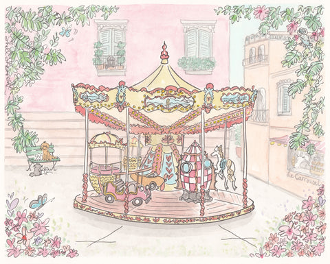 french carousel wall art travel transport theme pink and flowers by shell sherree