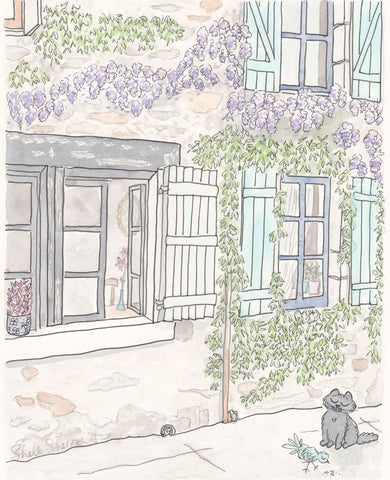French Country Pretty Wisteria in Brittany art print by Shell Sherree
