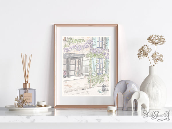 French Country Pretty Wisteria in Brittany art print by Shell Sherree