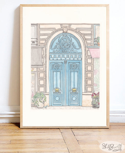 paris french blue doors wall art painting decor by shell sherree with french building architecture