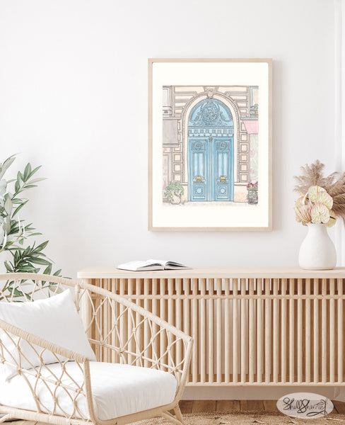 paris french blue doors wall art painting decor by shell sherree with french building architecture