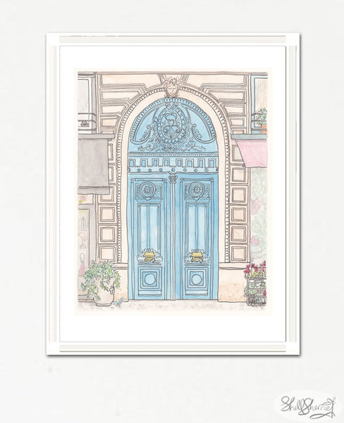 paris french blue doors wall art painting decor by shell sherree with french building architecture