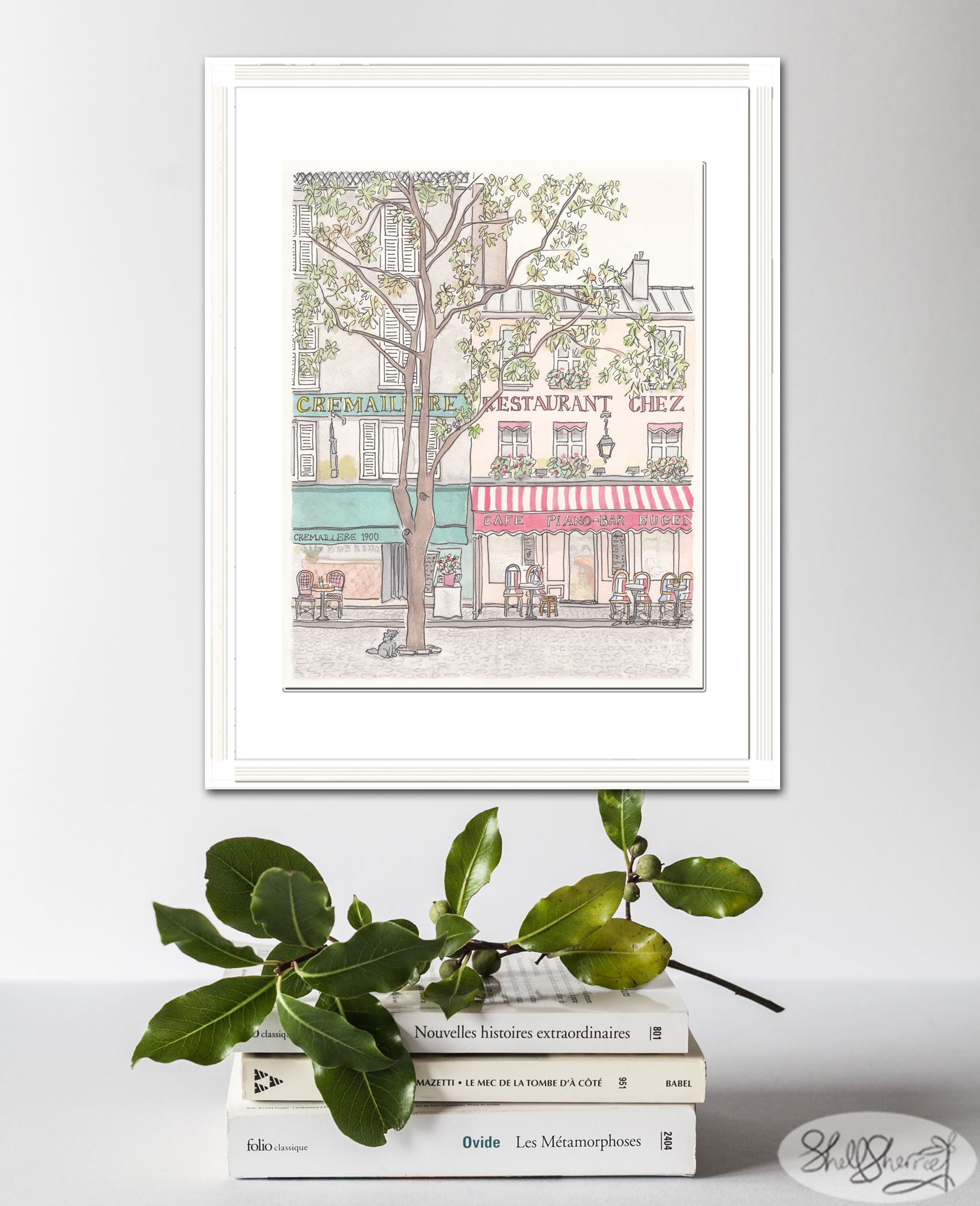 Paris Cafes Pretty Street Scene French wall art print by Shell