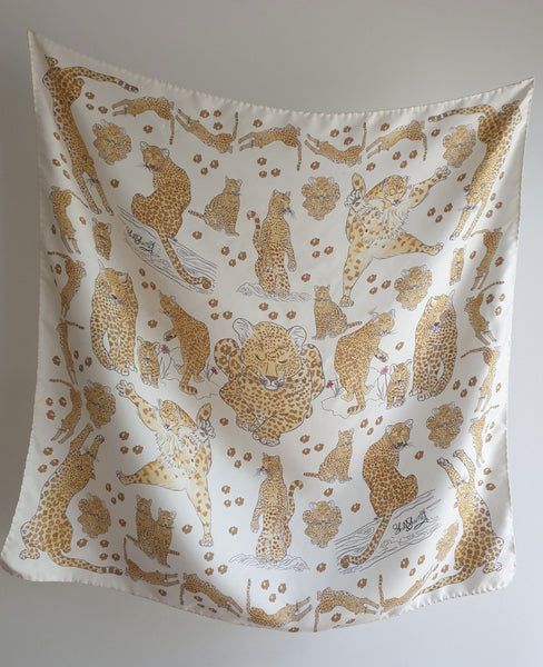 leopard print silk scarf artist design shellsherree italian silk twill