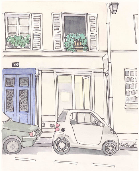 paris cute car print wall art illustration by shell sherree