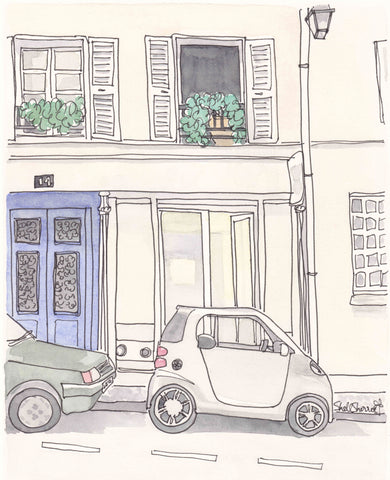 paris cute car print wall art illustration by shell sherree
