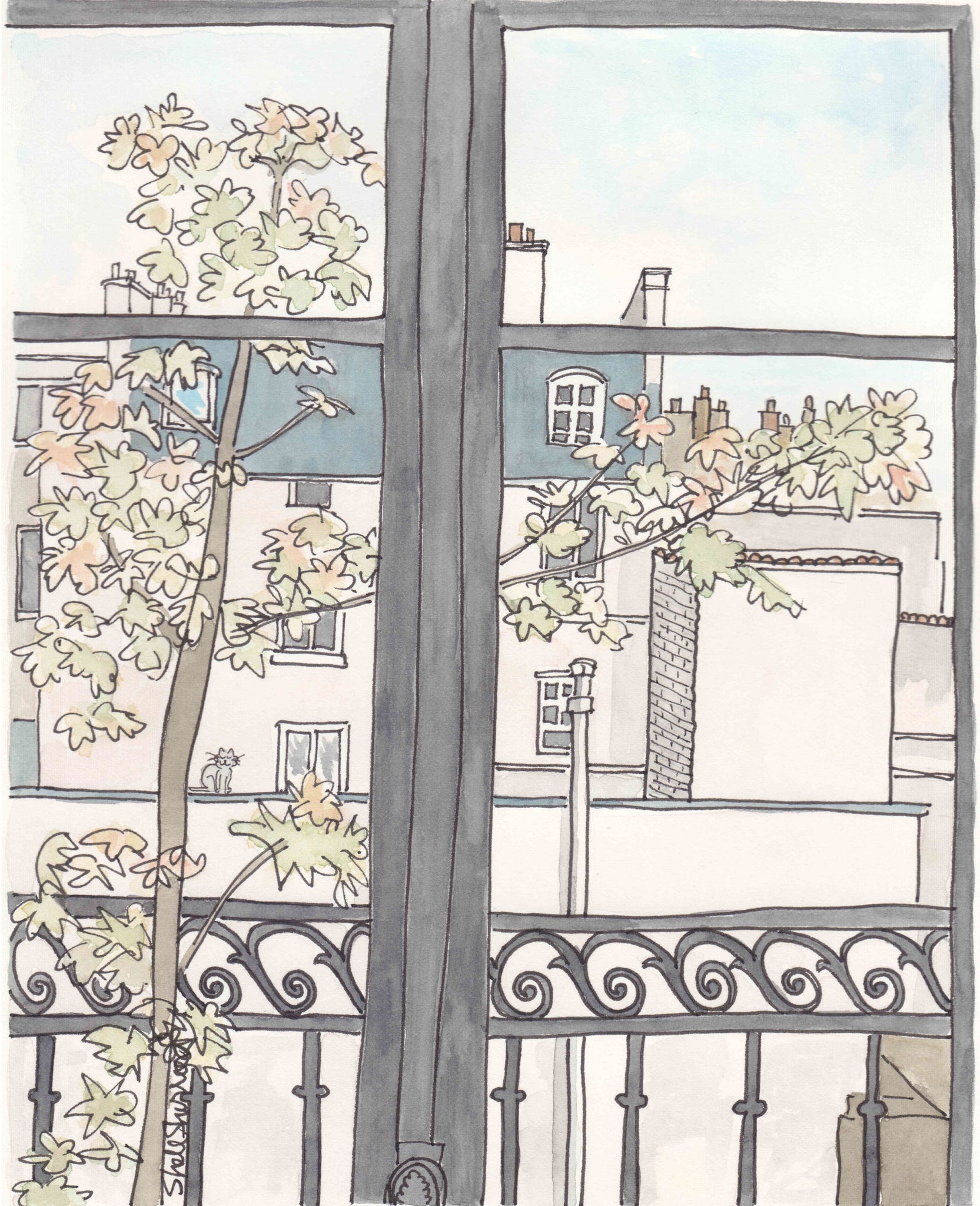 french wall art paris print rooftop autumn view by shell sherree