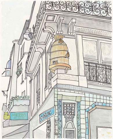 paris wall art french building with beehive by shellsherree