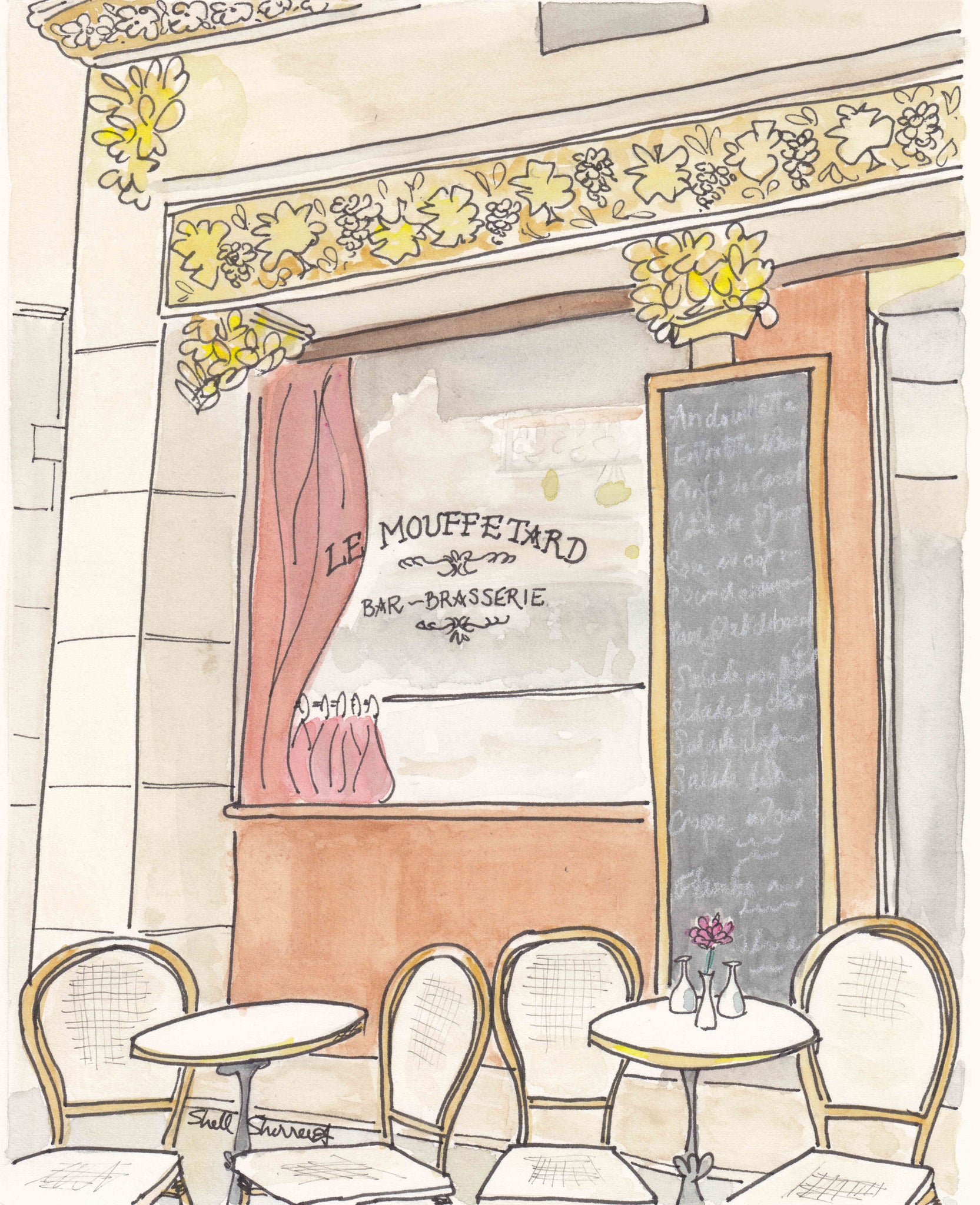 French cafe bar wall art Le Mouffetard by shell sherree