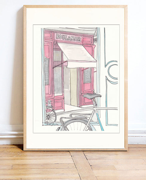 french boulanger bakery art with bicycle by shell sherree