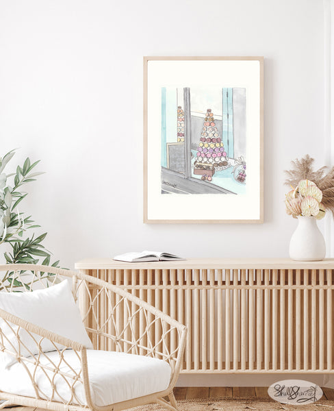 french wall art print macaron tower in paris patisserie by shell sherree